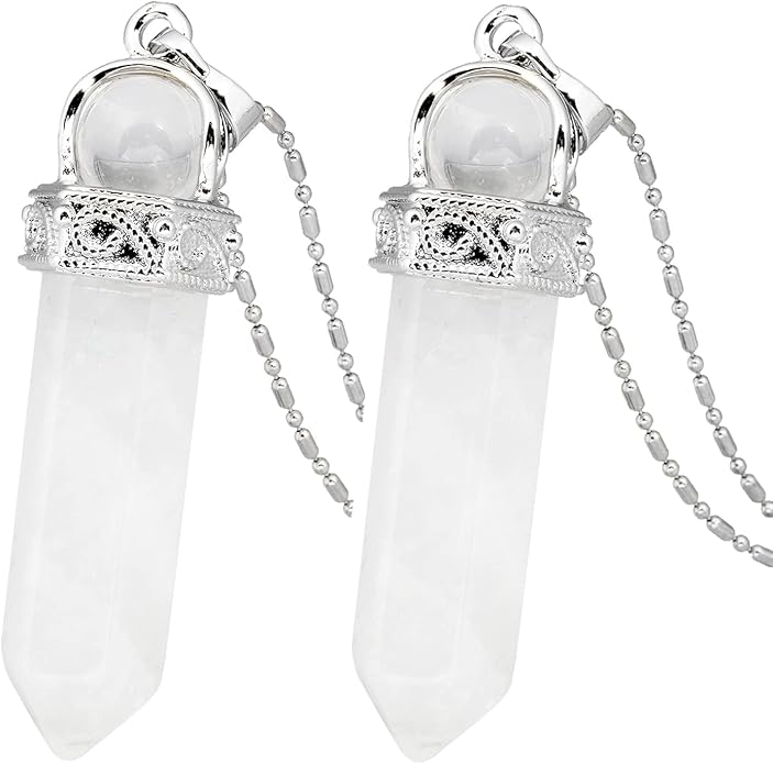 TUMBEELLUWA Crystal Point Necklaces Hexagonal Prism Stone Pendants with Chain Healing Jewelry Pack of 2