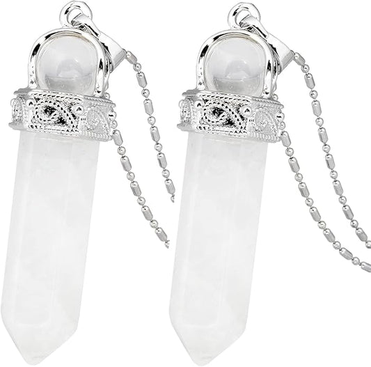 TUMBEELLUWA Crystal Point Necklaces Hexagonal Prism Stone Pendants with Chain Healing Jewelry Pack of 2