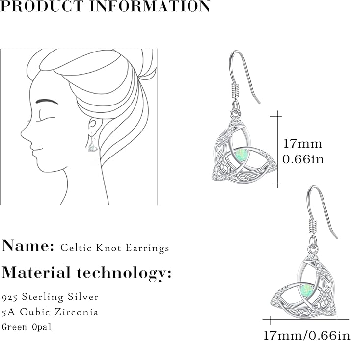 Celtic Knot Earrings 925 Sterling Silver Abalone Drop Dangle Celtic Earrings Gifts for Women