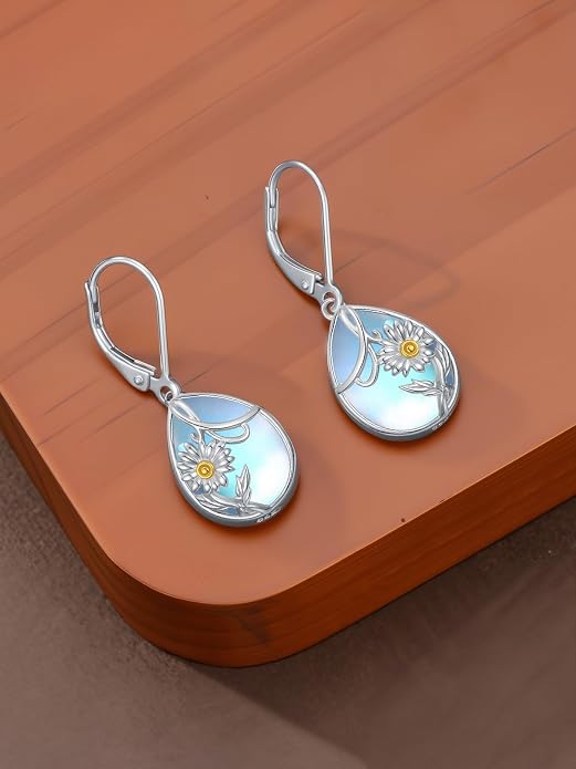 Dorunmo Moonstone Dangle Drop Earrings s925 Sterling Silver Leverback Earrings Filigree Moonstone Jewelry Birthday Gifts for Women