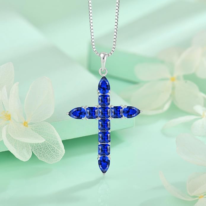 STARCHENIE 925 Sterling Silver Cross Necklace for Women Birthstone Jewelry | 925 Sterling Silver Crucifix Pendant, Birthstone Jewelry, Christian Religious Gift for Her