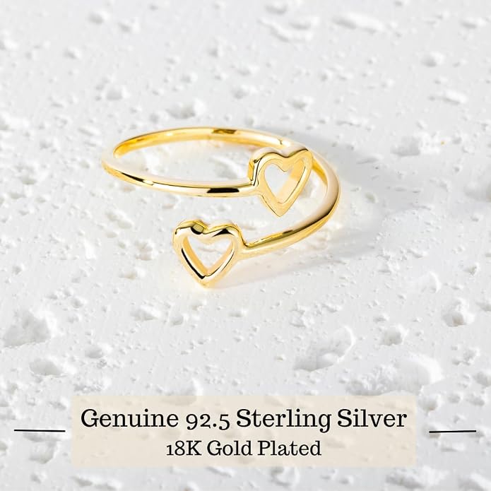 18k Gold Plated Simple Minimalist Heart Adjustable Stackable Halo Ring Band for Women Valentines Day Gifts for Her Comes with a Gift Box