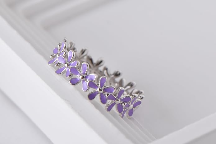 925 Sterling Silver Dainty Daisy Butterfly Paw Heart Eternity Rings Blue Flower Finger Rings for Women Stacking Promise Rings Gift Jewelry