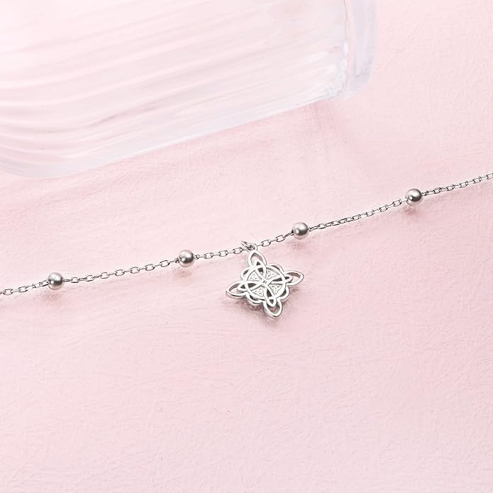 FLYOW S925 Sterling Silver Anklet for Women Summer Boho Beach Charm Adjustable Foot Ankle Bracelet Jewelry Birthday Gift