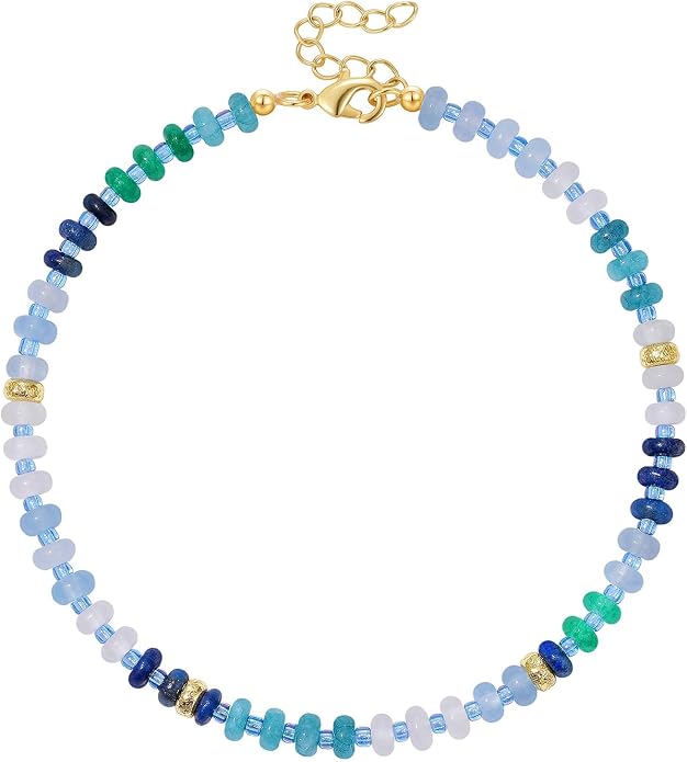 KissYan Beaded Ankle Bracelet for Women, Colorful Natural Gemstone Anklet, Waterproof Handmade Beach Summer Jewelry Gifts