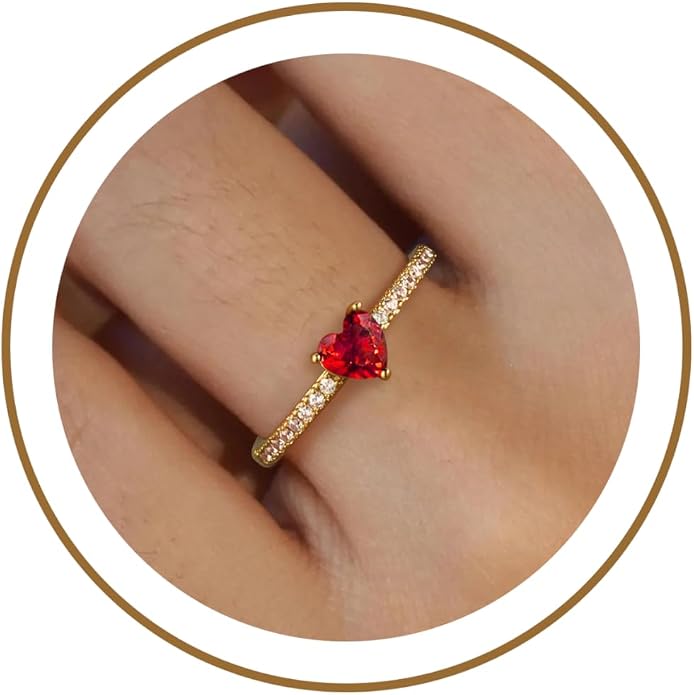 Honsny Heart Birthstone Gold Rings for Women Non Tarnish 14K Gold Plated Stackable CZ Gemstone Emerald Pinky Ring Dainty Engagement Promise Rings for Her Waterproof Jewelry Graduation Gifts Size 6-10