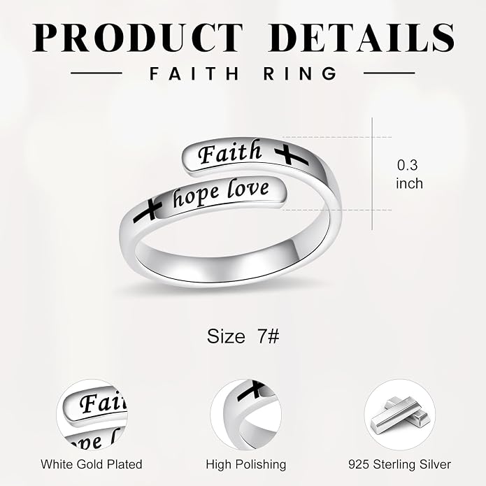 BEILIN 925 Sterling Silver Inspirational Jewelry Rings Adjustable Ring Personality Encouragement Gift for Teens Women