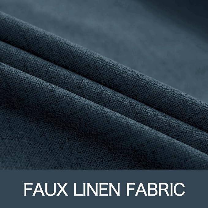 MIULEE 100% Blackout Linen Textured Curtains for Bedroom Solid Thermal Insulated Navy Grommet Room Darkening Curtains & Drapes Luxury Decor for Living Room 52 x 63 Inch (2 Panels)