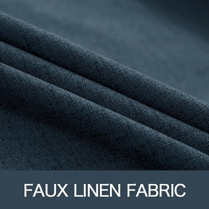 MIULEE 100% Blackout Linen Textured Curtains for Bedroom Solid Thermal Insulated Navy Grommet Room Darkening Curtains & Drapes Luxury Decor for Living Room 52 x 45 Inch (2 Panels)