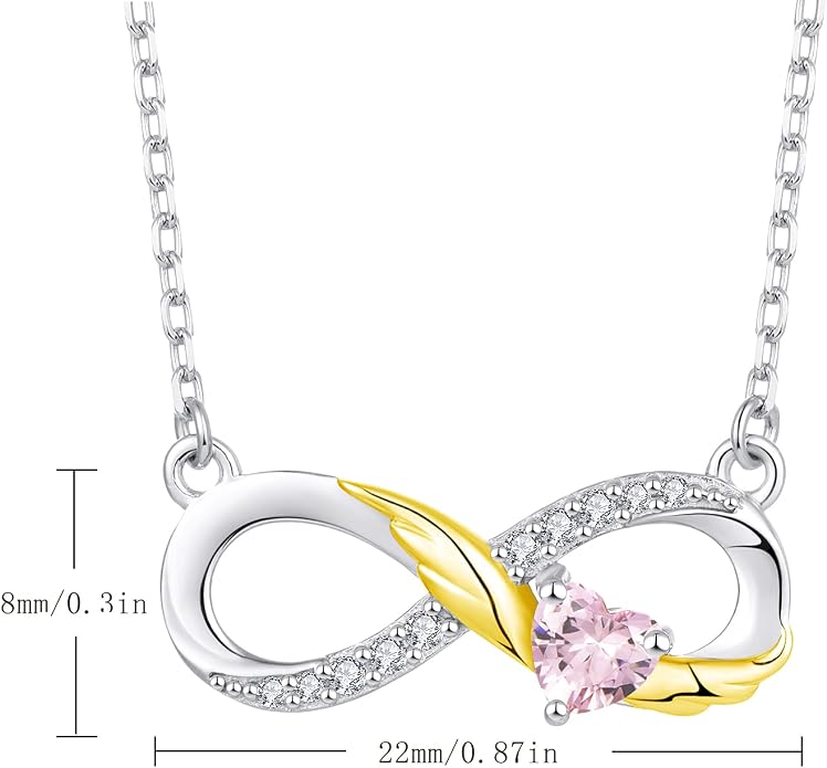 STARCHENIE Infinity Necklace 925 Sterling Silver Angel Wings Heart Birthstone Necklace for Women