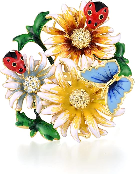 Santuzza 925 Sterling Silver Enamel Flower Ring for Women