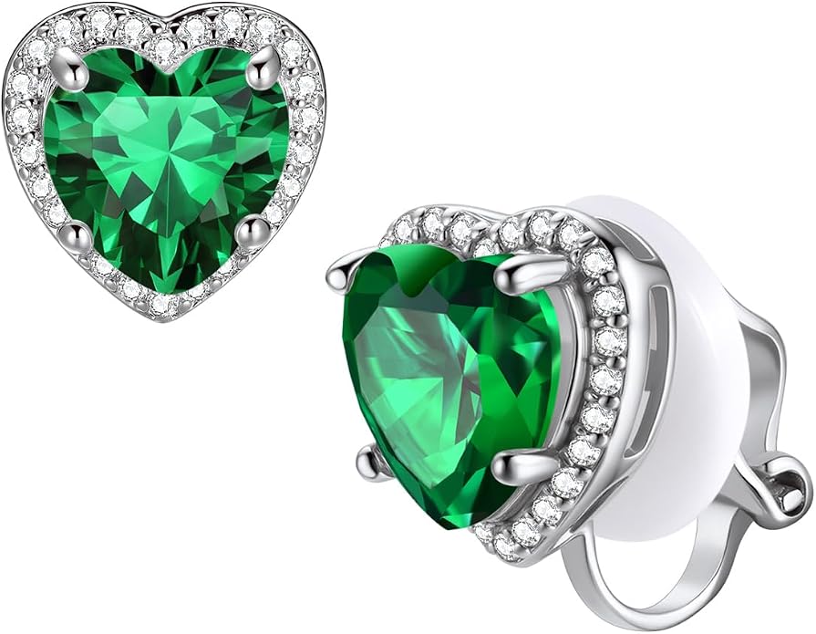 FindChic Sparkling Birthstone Clip On Earrings for Women, Silver Plated Stud Earrings 8MM Cubic Zirconia Non Pierced Studs, 12 Months Birthday Jewelry Gift