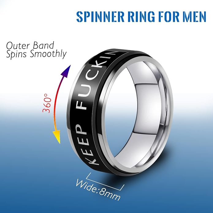 LAOYOU Fidget Anxiety Ring for Men | 8mm Spinner Band for Calming, Worry, Stress Relief & Mindfulness | Hypoallergenic Stainless Steel Comfort Fit Non Tarnish
