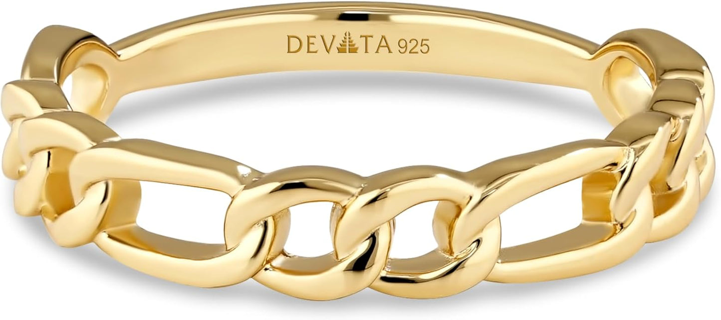 DEVATA Gold or Rhodium Plated Sterling Silver 925 – Eternity, Band Ring for Women – Heart, Knot, Clover, Infinity, Mariner, Cable, Curb, Cuban, Figaro, Daisy, Rope, Ribbed, Dome
