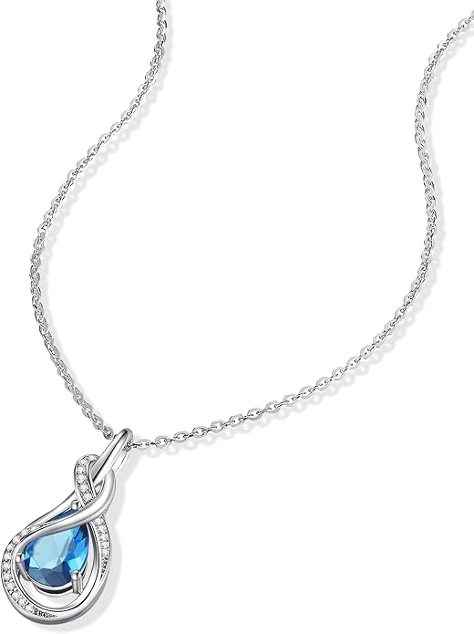 FANCIME TimelessTie Birthstone Necklace for Women White Gold Plated Sterling Silver Ribbon Design Jewelry Knot Pendant Fine Jewelry Gemstone Anniversary Birthday Graduation Mothers Day Gifts for Women Wife Mother Her