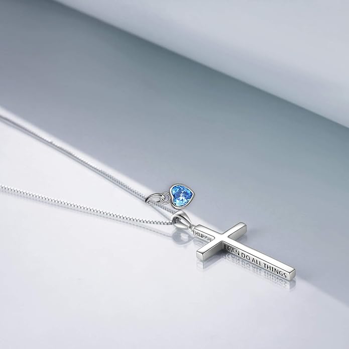 POPLYKE Cross Necklace 925 Sterling Silver Philippians 4:13 I Can Do All The Things Inspirational Necklace Gifts for Women Men 20+2''