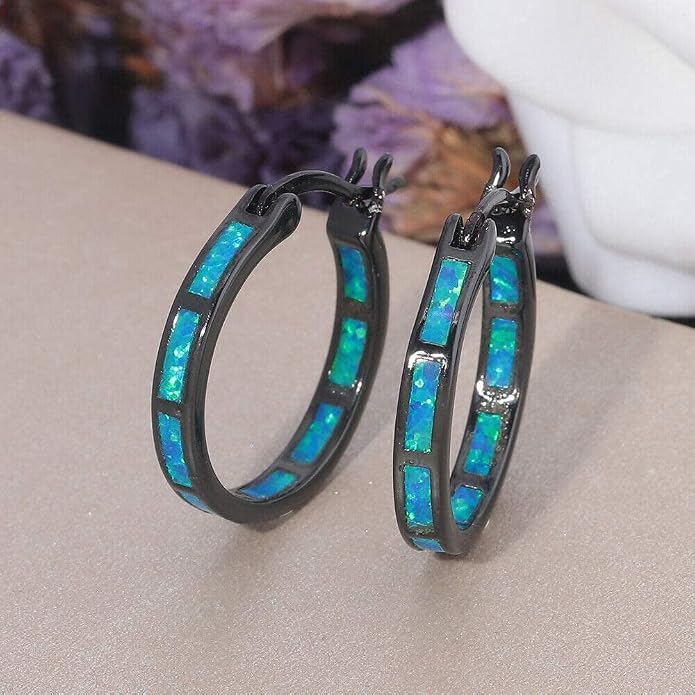 CiNily Sterling Silver/Rose Gold/Yellow Gold Plated Hoop Earrings 20mm,Multicolor Opal Small Hoop Earrings for Women Girls Hypoallergenic Jewelry for Sensitive Ears Gemstone Earrings