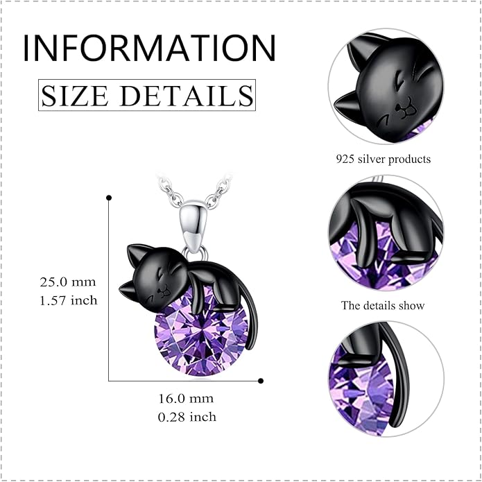 Cat Necklace Sterling Silver Cat Zircon Pendant Gothic Jewelry for Women Animal Lovers Gifts