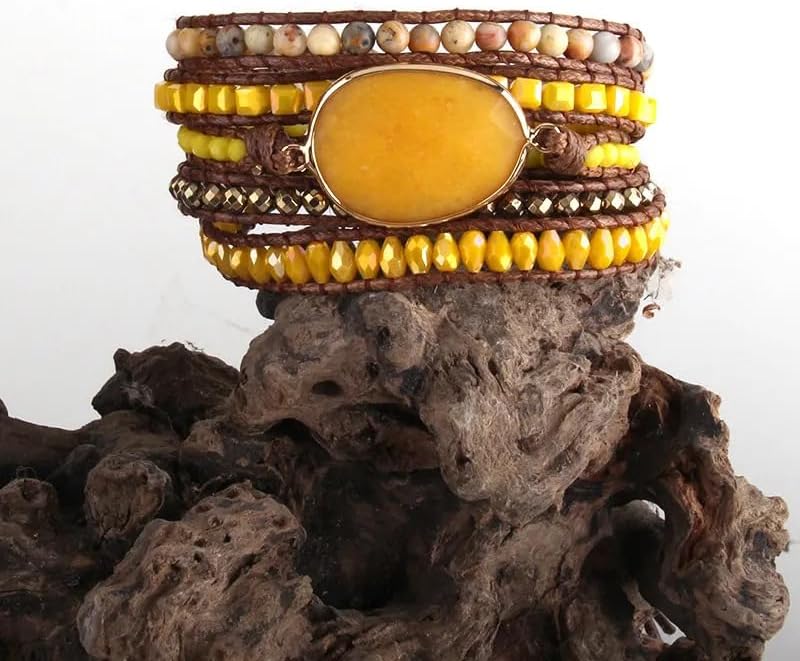 Women Wrap Bracelet Boho Natural Jasper Crystal Stone Beads Strand Bracelets