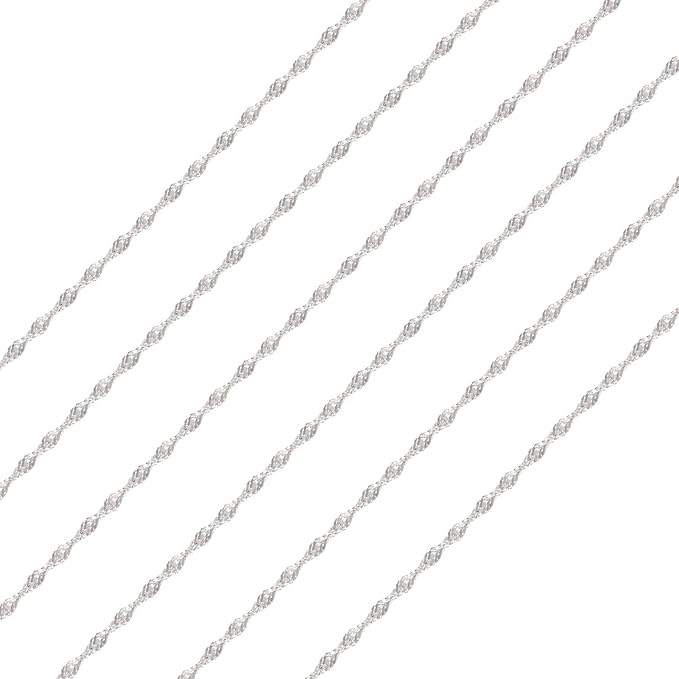 Elecrelive S925 Sterling Silver Chains 3.28 Feet Twisted Silver Singapore Chains 4.5x1mm with Velvet Bag for Men Women Jewelry Chain DIY Making