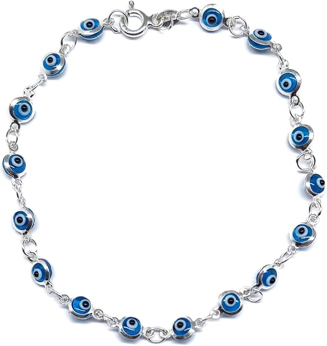MYSTIC JEWELS By Dalia - Silver Lucky Tiny Evil Eye Bracelet - 7"
