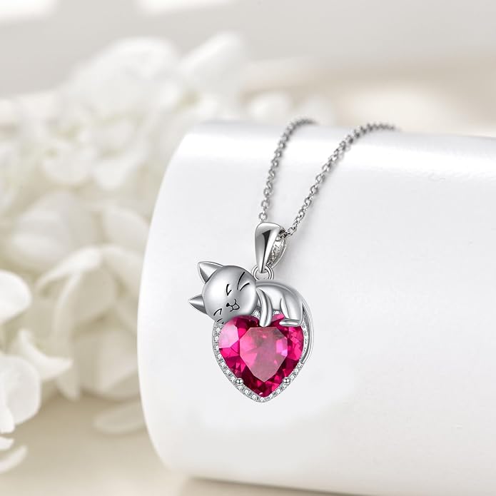 Cat Necklace Sterling Silver Cat Zircon Pendant Gothic Jewelry for Women Animal Lovers Gifts