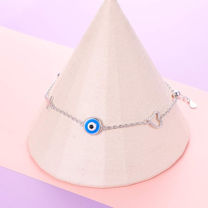 FLYOW S925 Sterling Silver Anklet for Women Summer Boho Beach Charm Adjustable Foot Ankle Bracelet Jewelry Birthday Gift