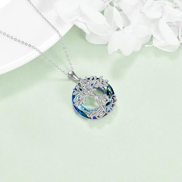 ONEFINITY Tree of Life Necklace for Women Sterling Silver Abalone Shell Crystal Tree of Life Pendant Necklace Family Tree Jewelry for Mom Daughter Sister Girls Christmas Gifts