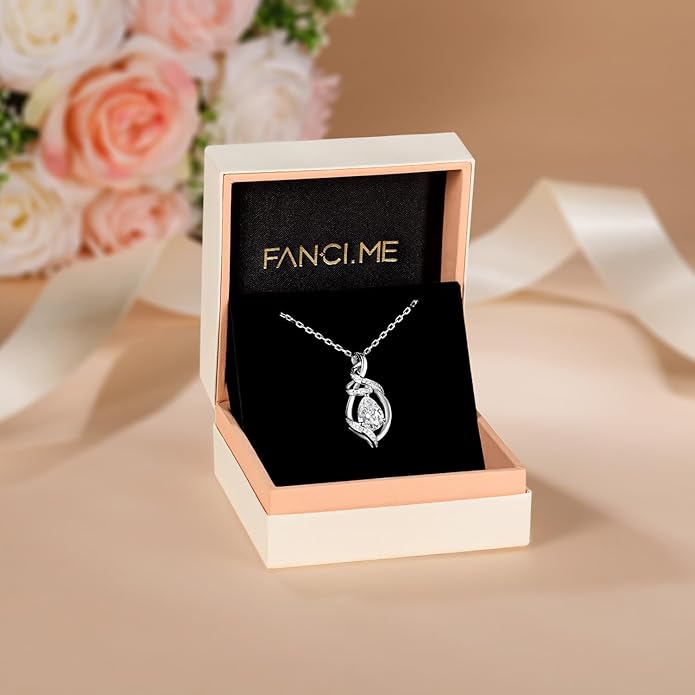 FANCIME Teardrop Birthstone Necklace for Women S925 Sterling Silver Elegant Ribbon Pendent Necklace Birthday Jewelry Gifts for Mom Wife Her, 16"+2" Inches