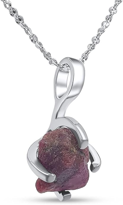 Natural raw gemstone pendant chain necklace with white gold over 925 solid sterling silver, birthstone dainty solitaire gift for her, uniquelan jewelry