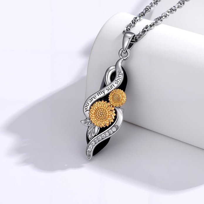 Crystal Necklace 925 Sterling Silver Rose/Sunflower Necklace for Women Jewelry Gifts for Women