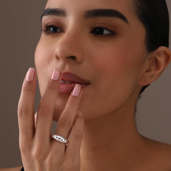 LeCalla 925 Sterling Silver Chunky Bold Signet Rings for Women and Men | Textured Twisted and Ribbed Statement Rings | Minimalist Texture Silver Ring Jewelry for Women & Men (Sizes 6-8 No.)
