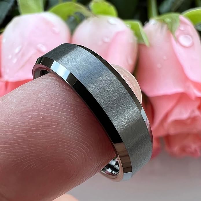 TUTISS 6mm 8mm Tungsten Rings for Men Women Fashion Engagement Wedding Bands Matte Finish Beveled Edges Comfort Fit