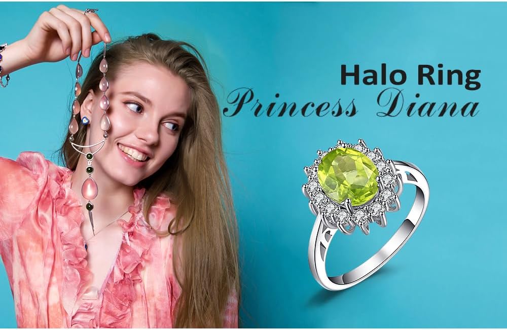 JewelryPalace Princess Diana Kate Middleton Class Gemstone Birthstone Sapphire Halo Engagement Rings for Women, Anniversary 14K White Yellow Rose Gold Plated 925 Sterling Silver Promise Rings for Her