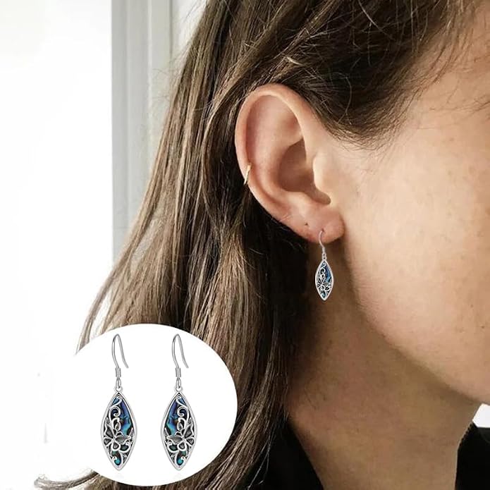 Sterling Silver Abalone Shell Filigree Dangle Drop Earrings Bohemia Jewelry Gift for Women Mother Mom