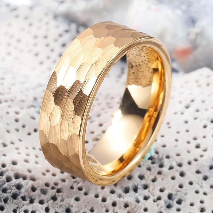 King Will Hammered 8mm Silver Tungsten Ring Hammer Men Wedding Band Comfort Fit