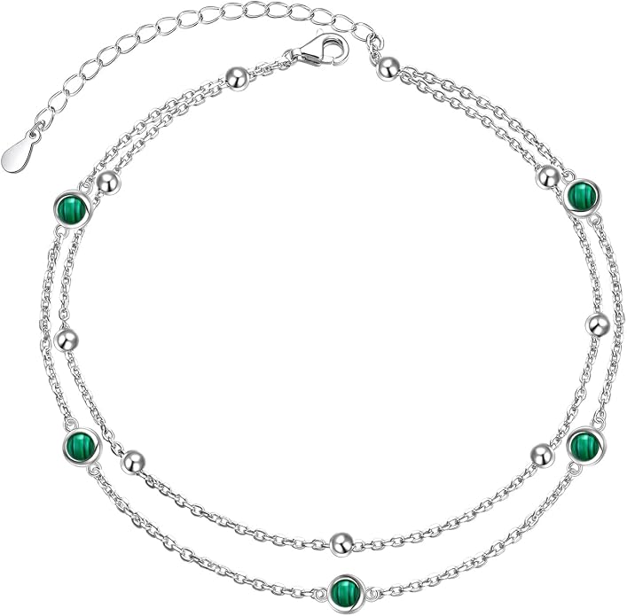 Flyow Anklet for Women S925 Sterling Silver Adjustable Foot Beaded Heart Charm Ankle Bracelet Anklets Jewelry
