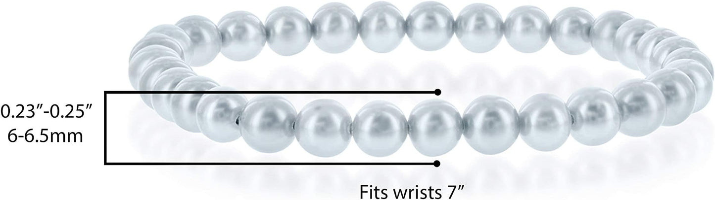 Freshwater Cultured Pearls White, Pink, Peach or Gray 7'' Classic Stretch Strand Pearls Bracelet Jewelry for Women (Choice of Size and Colors)