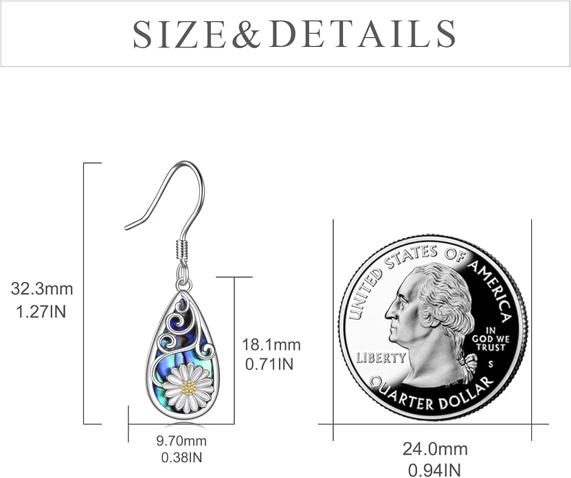 CRMAD Hummingbird/Bee/Leaves/Sunflower/Daisy/Dragonfly/Rose/Lotus Flower Sterling Silver Filigree Teardrop Earrings Abalone Shell Jewelry for Women