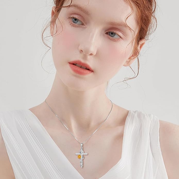 Cross Necklace for Women 925 Sterling Silver I Love You Necklace Religious Jewelry with Gift Box for Mother Daughter