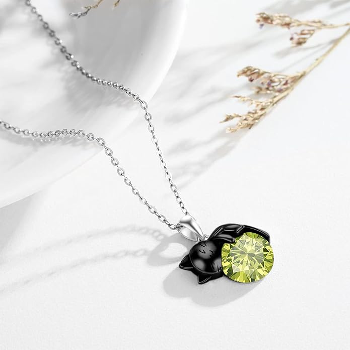 Cat Necklace Sterling Silver Cat Zircon Pendant Gothic Jewelry for Women Animal Lovers Gifts