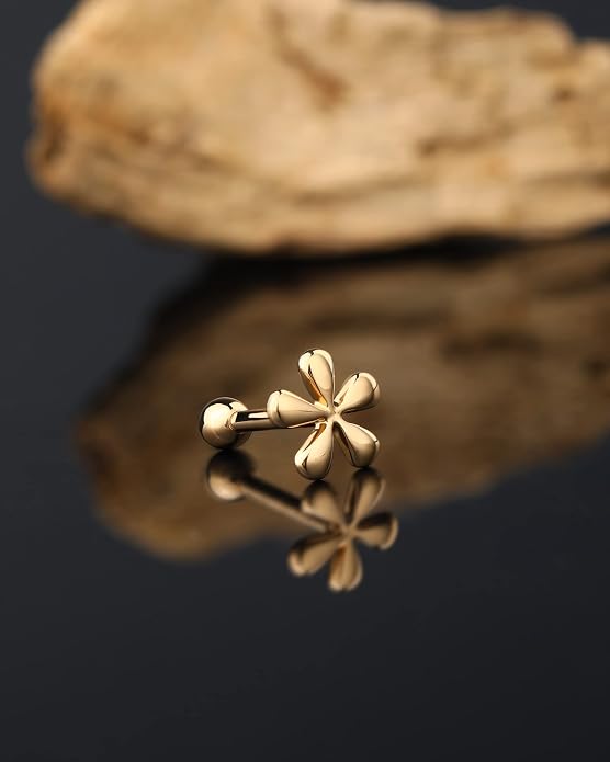 Jewseen 14K Solid Gold Cartilage Earring Opal Cartilage Piercing CZ Flower Helix Piercing Jewelry 16g Tragus Conch Piercing Jewelry Stud Earrings for Women Men
