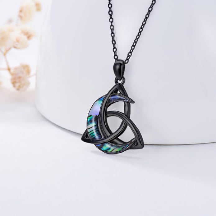 CHENGHONG Celtic Moon Necklace for Women 925 Sterling Silver Celtic Knot Moonstone Pendant Necklace Crescent Irish Necklaces Celtics Jewelry Gift for Women Men
