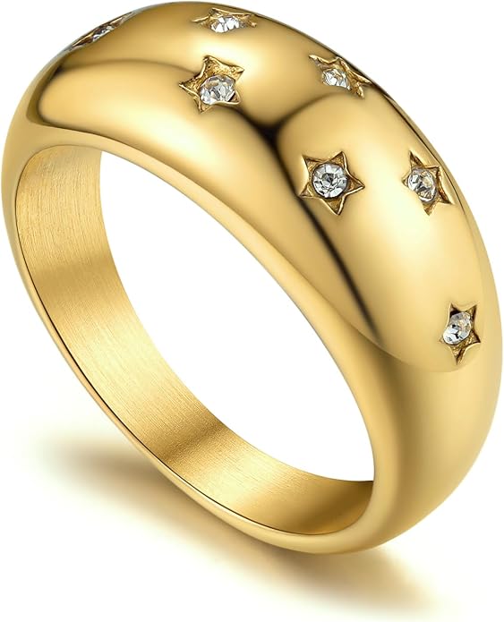 GOLDCHIC JEWELRY Chunky Dome Ring for Women, Stainless Steel Bold Stacking Croissant Statement Ring For Men (Size 7-12, Custom)