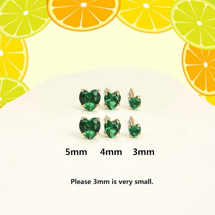12 Pairs Surgical Stainless Steel Stud Earring Round Heart Star Square Cubic Zirconia Birthstone Stud Earrings Set for Women