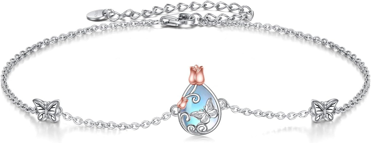 AOBOCO 925 Sterling Silver Anklet for Women Crystal Butterfly Dragonfly Evil Eye Ankle Bracelet Ankle Summer Beach Jewelry Gifts