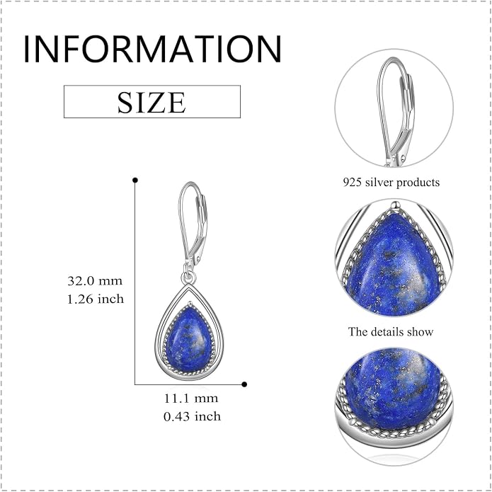 VONALA Dangle Earrings 925 Sterling Silver Opal Larimar Lapis Sapphire Turquoise Moss Agate Crystal Dangling Earrings Jewelry Gift for Women