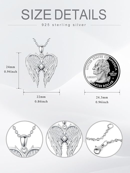 Dorunmo Guardian Angel Wing Pendant Birthstone Heart Necklace Birthday Jewelry Gifts for Women Mom Wife Daughter
