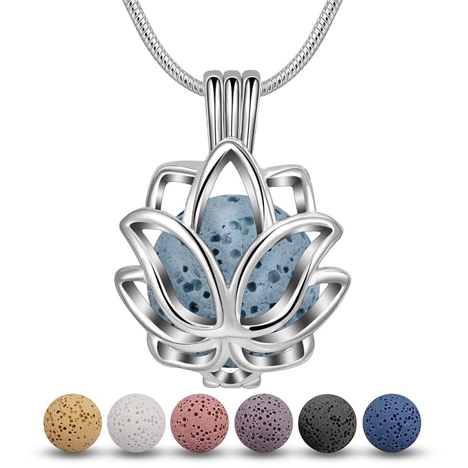Essential Oil Diffuser Necklaces & Earrings Set, Women Aromatherapy Jewelry with Lava Rock Stones