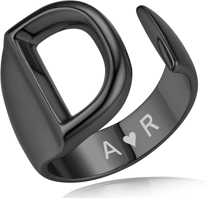 KeyStyle Bold Initial Letter Rings Adjustable, GoldChic Jewelry Women Gold Statement Ring Personalized Engraved Women’s Open Signet Ring for Party (Gold, White Gold, Black)